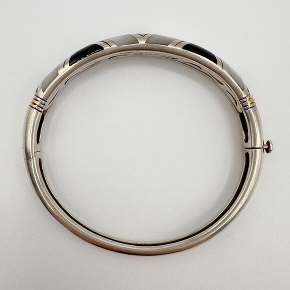 Asch Grossbardt Designer Sterling Silver 18k Gold Bangle w Onyx Moonstone Inlay - Picture 12 of 13